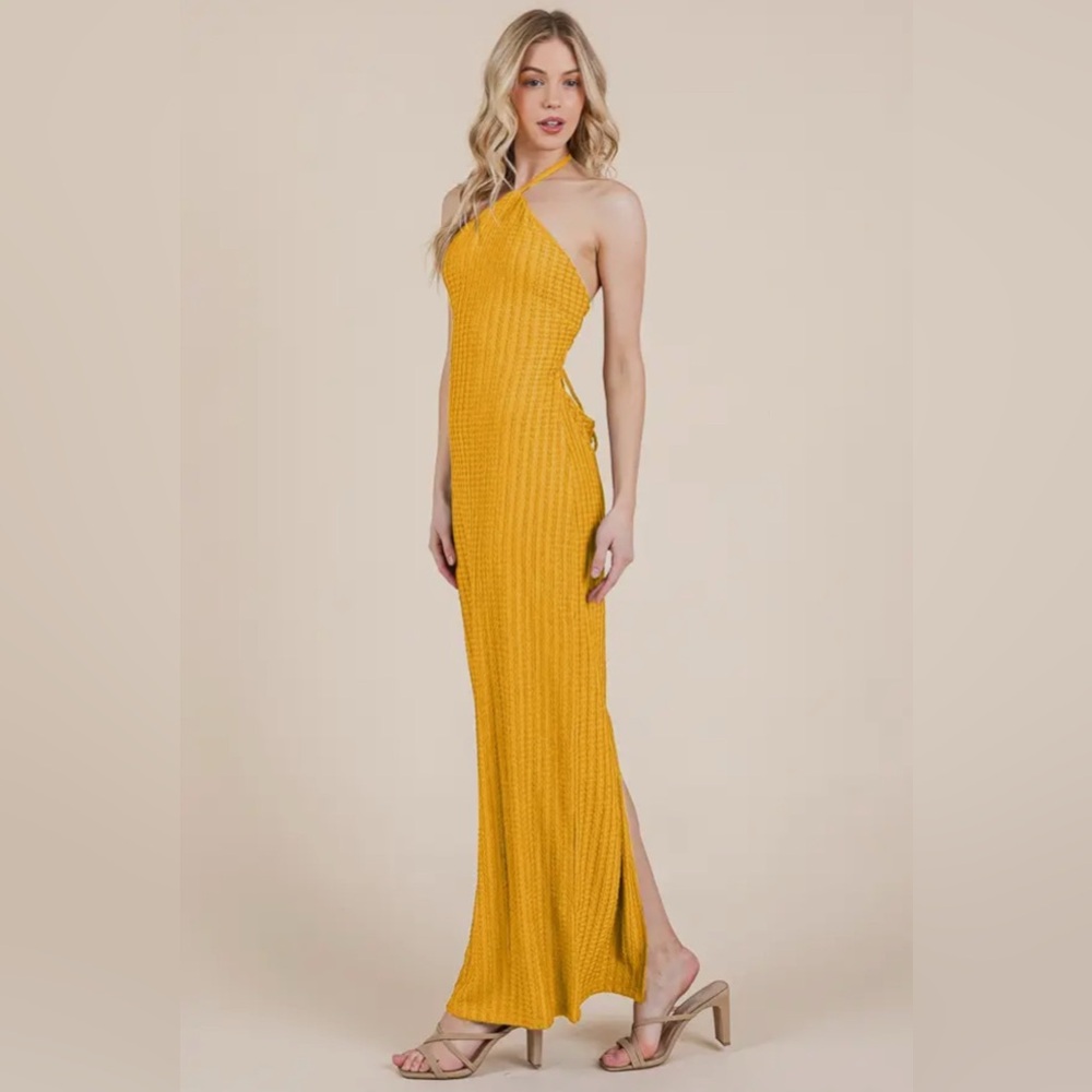 Elegant Yellow Halter Dress